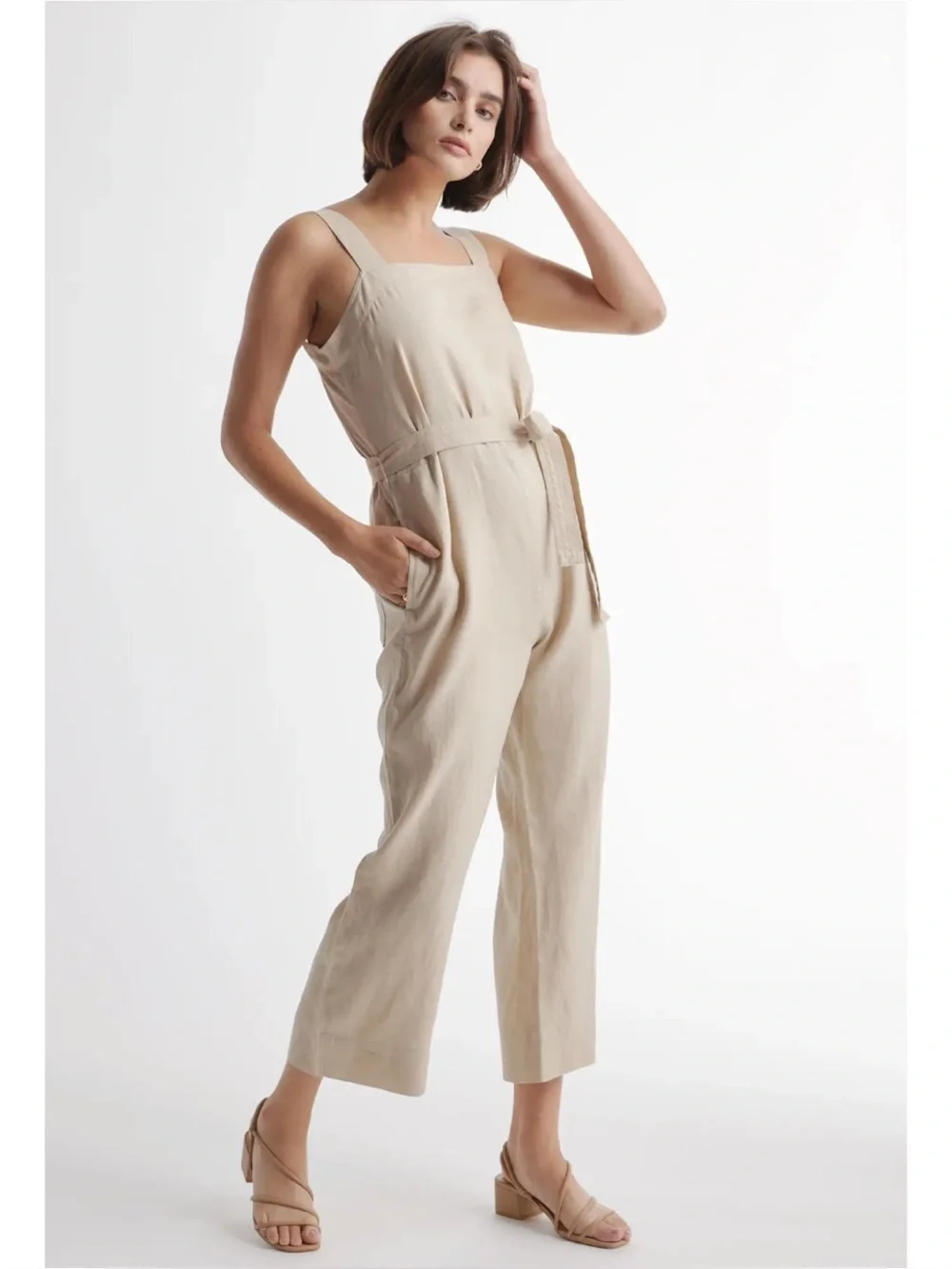 Quince 100% European Linen Square Neck Jumpsuit